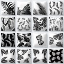 Housse de coussin Nature tropical noir et blanc 1