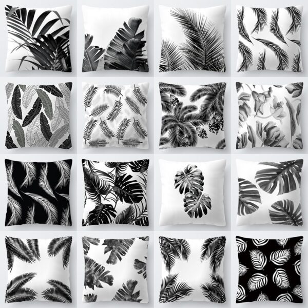 Housse de coussin Nature tropical noir et blanc 1