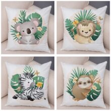 Housse de coussin bébés animaux tropicaux 3