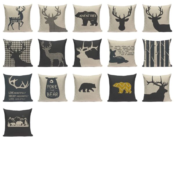 Housse de coussin scandinave cerf et animaux de l'hiver 1