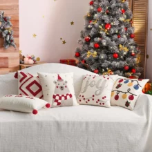 Housses de coussin joyeux Noel motif géométrique brodé 3