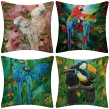 Housse de coussin nature tropicale réaliste perroquet perruche et toucan Housse de coussin nature tropicale réaliste perroquet perruche et toucan 2