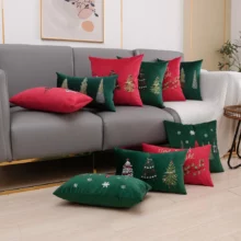 Housse de coussin velours aux couleurs de noel 1