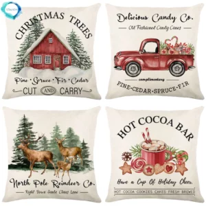 Housse de coussin Noel vintage sapin et neige de noel Housse de coussin Noel vintage sapin et neige de noel 1