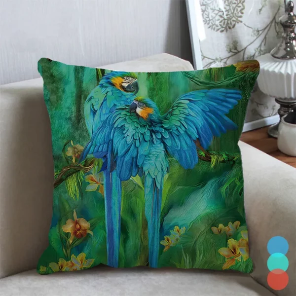 Housse de coussin nature tropicale réaliste perroquet perruche et toucan Housse de coussin nature tropicale réaliste perroquet perruche et toucan 1
