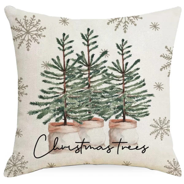 Housse de coussin Noël cerf et flocon beige 5