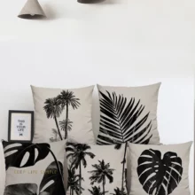Housse de coussin nature tropicale origine noir et blanc Housse de coussin nature tropicale origine noir et blanc 2