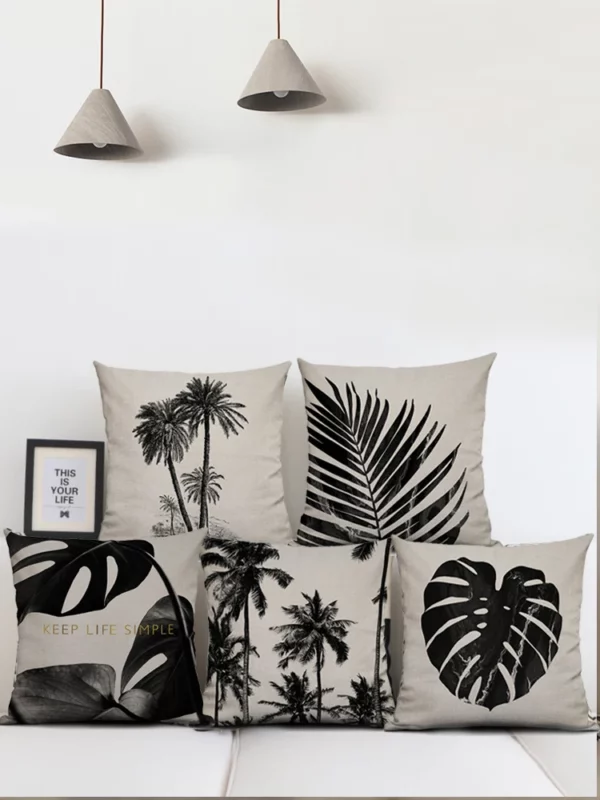 Housse de coussin nature tropicale origine noir et blanc Housse de coussin nature tropicale origine noir et blanc 2