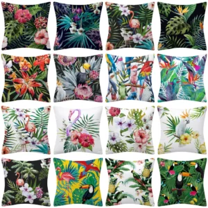 Housse de coussin tropical les oiseaux de la jungle Housse de coussin tropical les oiseaux de la jungle 1