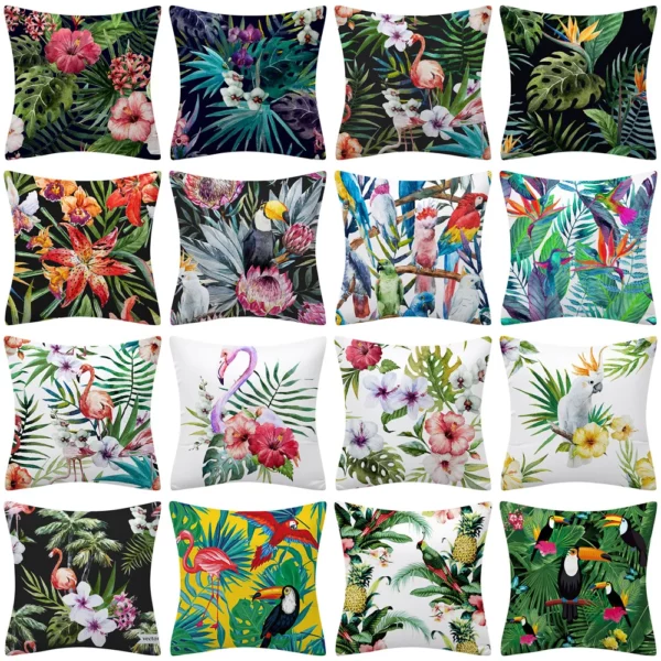 Housse de coussin tropical les oiseaux de la jungle 1