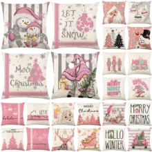 Housse de coussin Noël cerf joyeux sapin et lutin rose Housse de coussin Noël cerf joyeux sapin et lutin rose 1