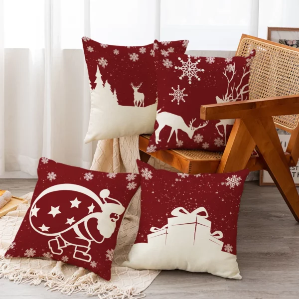 Housse de coussin Noël cerf de montagne et bonhomme de neige Housse de coussin Noël cerf de montagne et bonhomme de neige 2