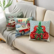 Housse de coussin papa Noël et son sapin des neiges Housse de coussin papa Noël et son sapin des neiges 2