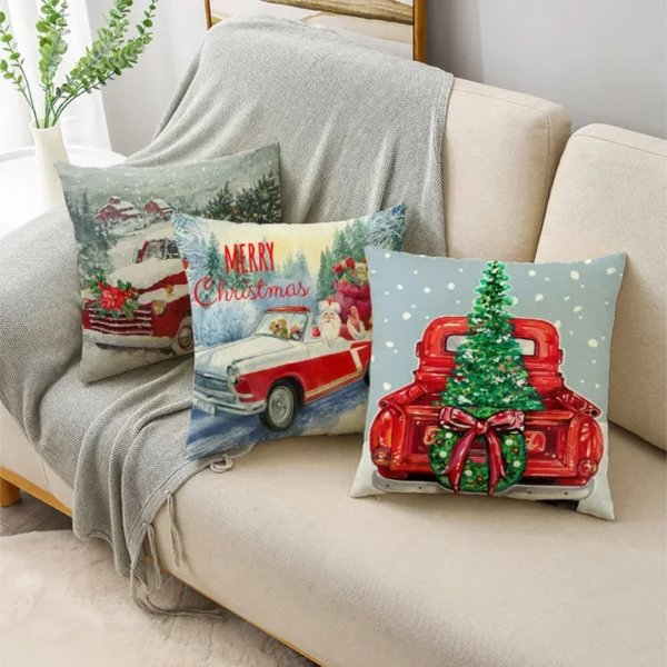 Housse de coussin papa Noël et son sapin des neiges Housse de coussin papa Noël et son sapin des neiges 2