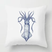 Housse de coussin marin crabe et crustacé bleu et blanc Housse de coussin marin crabe et crustacé bleu et blanc 4