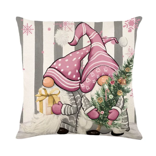 Housse de coussin Noël cerf joyeux sapin et lutin rose Housse de coussin Noël cerf joyeux sapin et lutin rose 4