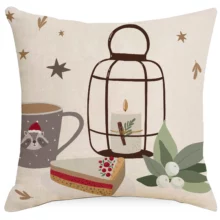 Housse de coussin Noël cerf et flocon beige 6