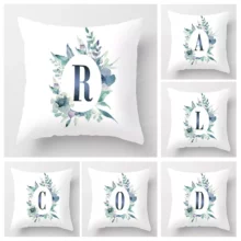 Housse de coussin texte lettre alphabet couronne de fleur 1
