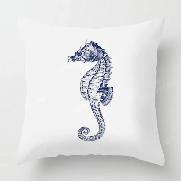 Housse de coussin marin crabe et crustacé bleu et blanc Housse de coussin marin crabe et crustacé bleu et blanc 5