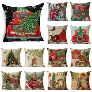 Housse de coussin papa Noël et son sapin des neiges Housse de coussin papa Noël et son sapin des neiges 1
