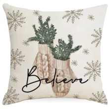Housse de coussin Noël cerf et flocon beige 4