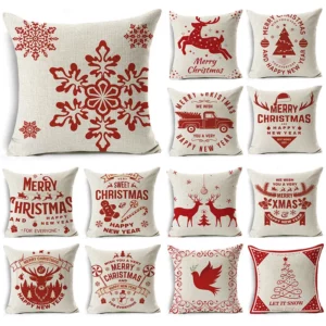 Housse de coussin des périodes de Noël en rouge et blanc 1