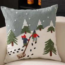 Housse de coussin broderie de Noël cerf sapin et boule de neige Housse de coussin broderie de Noël cerf sapin et boule de neige 5