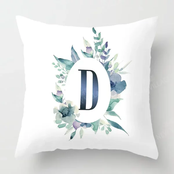Housse de coussin texte lettre alphabet couronne de fleur Housse de coussin texte lettre alphabet couronne de fleur 3