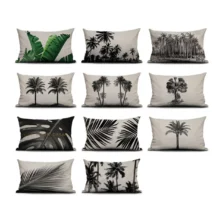 Housse de coussin nature tropicale origine noir et blanc Housse de coussin nature tropicale origine noir et blanc 1