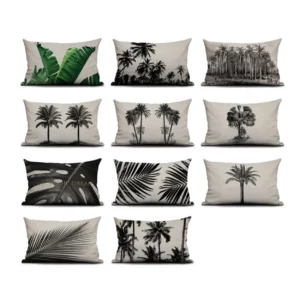 Housse de coussin nature tropicale origine noir et blanc Housse de coussin nature tropicale origine noir et blanc 1
