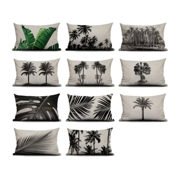 Housse de coussin nature tropicale origine noir et blanc Housse de coussin nature tropicale origine noir et blanc 1