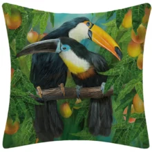 Housse de coussin nature tropicale réaliste perroquet perruche et toucan 3