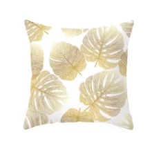 Housse de coussin nature feuille et plante doré Taie d'oreiller en polyester imprimé plante dorée, housse de coussin de canapé, décoration d'intérieur 4