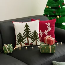 Housse de coussin broderie de Noël cerf sapin et boule de neige Housse de coussin broderie de Noël cerf sapin et boule de neige 2