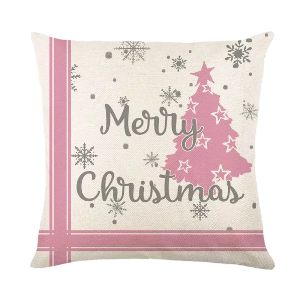 Housse de coussin Noël cerf joyeux sapin et lutin rose Housse de coussin Noël cerf joyeux sapin et lutin rose 3