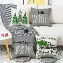 Housse de coussin Noël gris et blanc sapin et boule de neige Housse de coussin Noël gris et blanc sapin et boule de neige 2