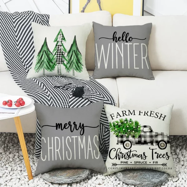 Housse de coussin Noël gris et blanc sapin et boule de neige Housse de coussin Noël gris et blanc sapin et boule de neige 2