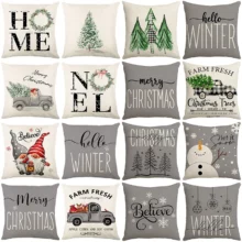 Housse de coussin Noël gris et blanc sapin et boule de neige Housse de coussin Noël gris et blanc sapin et boule de neige 1