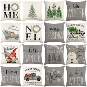 Housse de coussin Noël gris et blanc sapin et boule de neige Housse de coussin Noël gris et blanc sapin et boule de neige 1