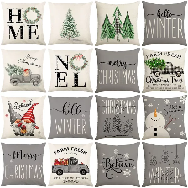 Housse de coussin Noël gris et blanc sapin et boule de neige Housse de coussin Noël gris et blanc sapin et boule de neige 1