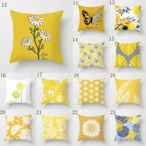 Housse de coussin jaune nature tropicale et fleurs des champs Housse de coussin jaune nature tropicale et fleurs des champs 1