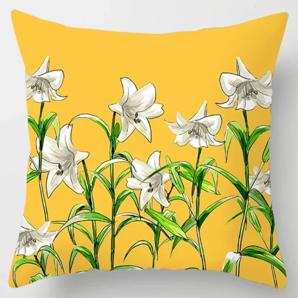 Housse de coussin jaune nature tropicale et fleurs des champs 2