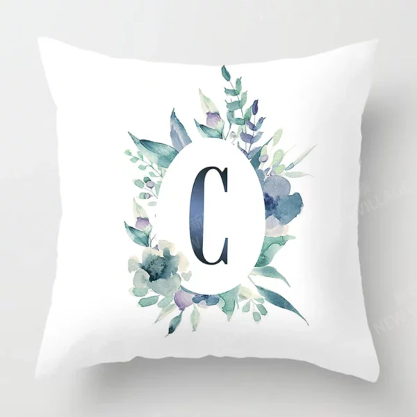 Housse de coussin texte lettre alphabet couronne de fleur Housse de coussin texte lettre alphabet couronne de fleur 5