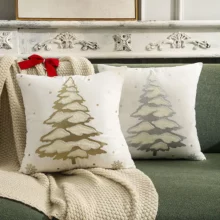 Housse de coussin Noël sapin vert doré et flocon de neige 2
