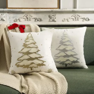 Housse de coussin Noël sapin vert doré et flocon de neige Housse de coussin Noël sapin vert doré et flocon de neige 2