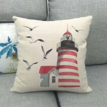 Housse de coussin marin bateau bleu et phare à mouette Housse de coussin marin bateau bleu et phare à mouette 2