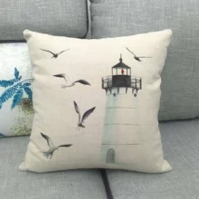 Housse de coussin marin bateau bleu et phare à mouette Housse de coussin marin bateau bleu et phare à mouette 4