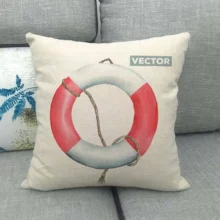 Housse de coussin marin bateau bleu et phare à mouette Housse de coussin marin bateau bleu et phare à mouette 3