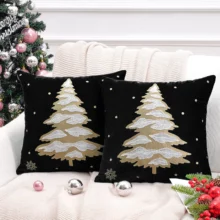 Housse de coussin Noël sapin vert doré et flocon de neige 3