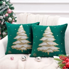 Housse de coussin Noël sapin vert doré et flocon de neige Housse de coussin Noël sapin vert doré et flocon de neige 1